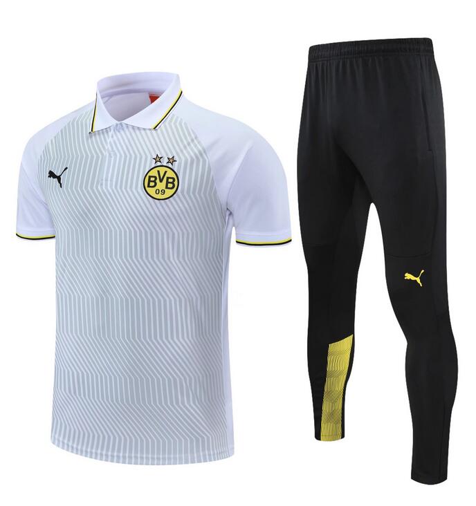 2021/22 Dortmund White Polo Kits Shirt with Pants